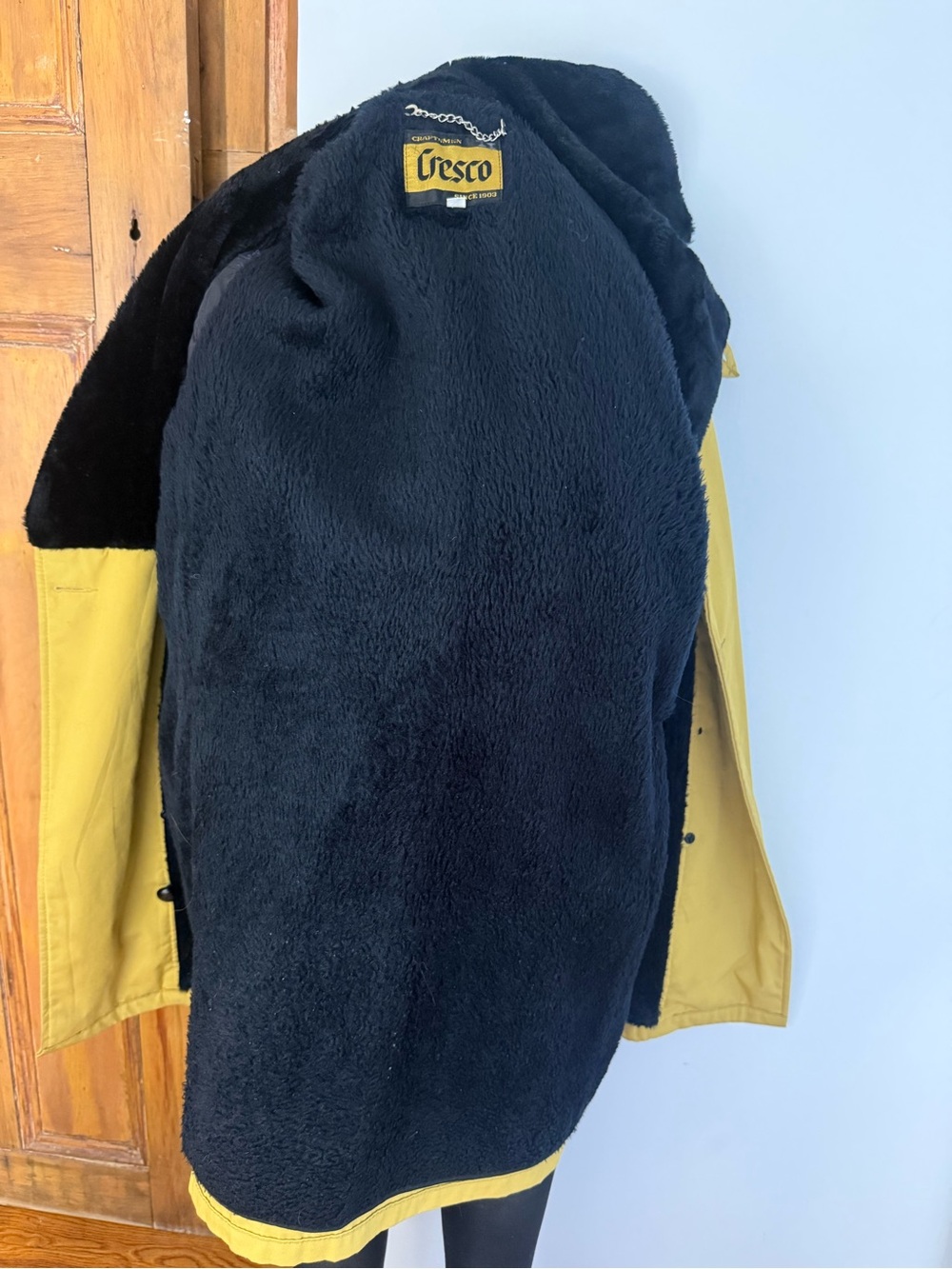 Vintage Cresco Mustard Faux Fur Lined Car Coat Double Breasted Size 38 Medium - Picture 16 of 16